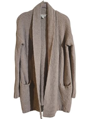 #344. Garnet Hill Cashere Taupe Open-Front Shawl Collar Cardigan